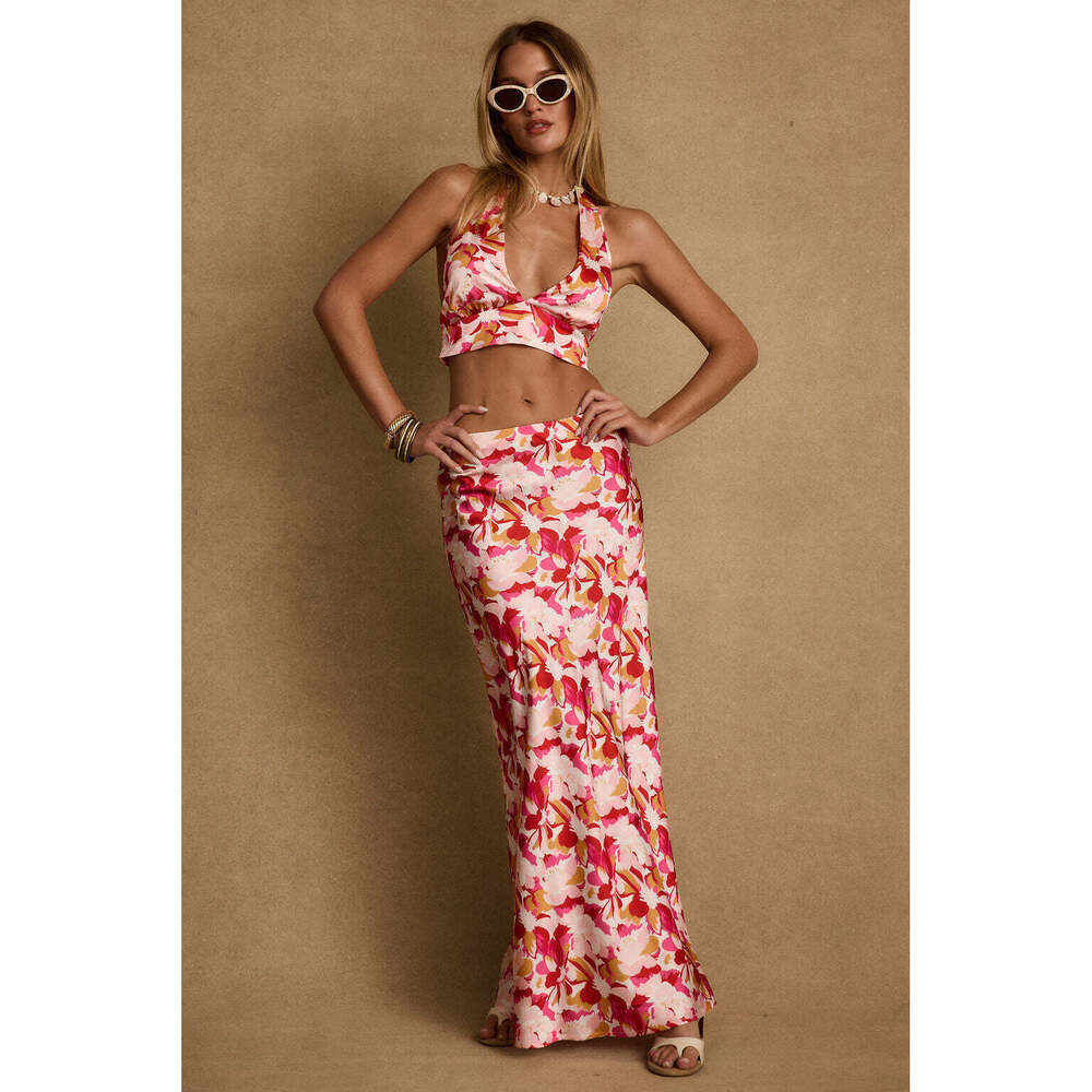 12th Tribe Joelle Pink Floral Maxi Skirt Size S